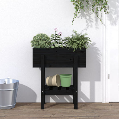 Jardinera Madera Maciza De Pino Negro 62x30x69 Cm_1
