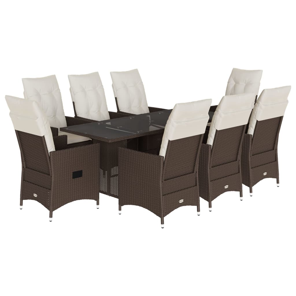 Set Comedor Para Jardín 9 Pzas Y Cojines Ratán Sintético Marrón / Vetonek_1