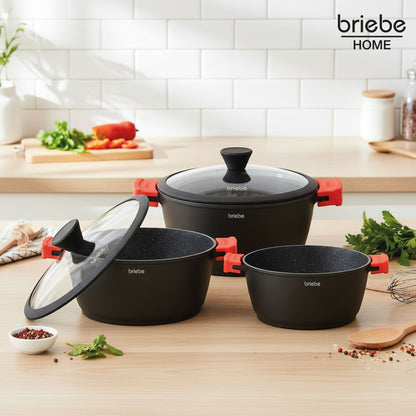 Briebe Cacerola Cocina Inducción Antiadherente Titanio, Cazuela 28cm, Aluminio Fundido Sin Pfoa, Tapa, Black Titanium_1