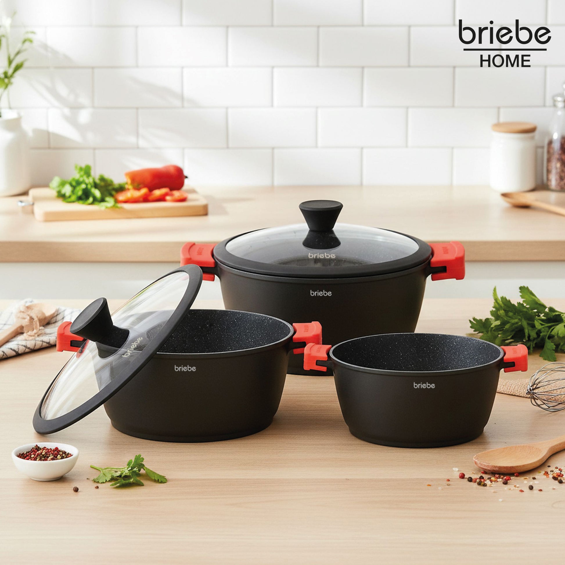 Briebe Cacerola Cocina Inducción Antiadherente Titanio, Cazuela 20cm, Aluminio Fundido Sin Pfoa, Tapa, Black Titanium_1