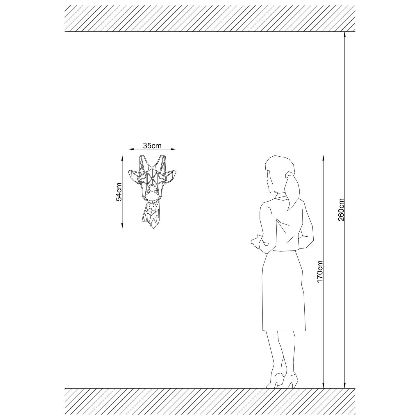 Aplique De Pared Jirafa, Mdf , Negro, 35x12x54, Casquillo E 27 Max 100 W