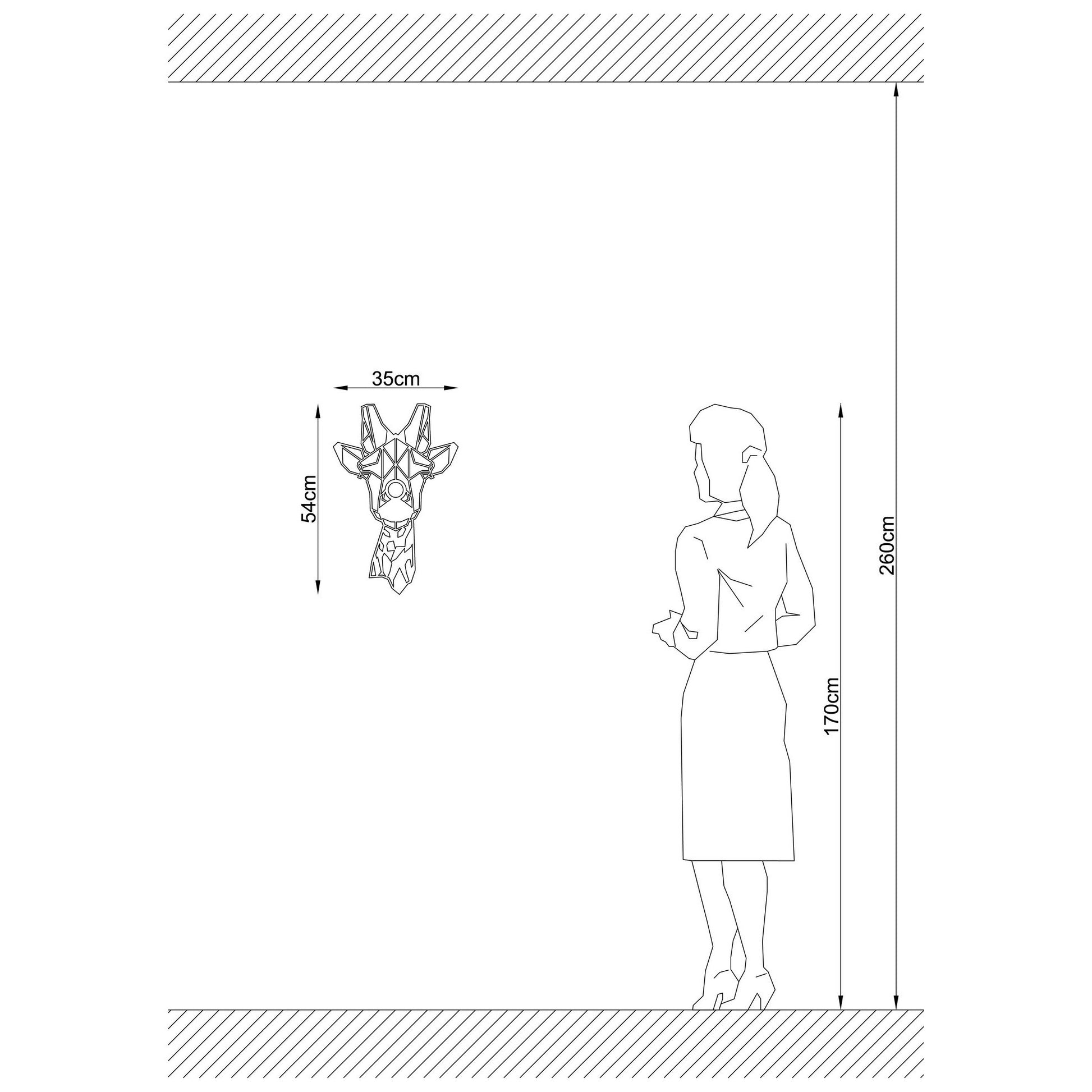 Aplique De Pared Jirafa, Mdf , Negro, 35x12x54, Casquillo E 27 Max 100 W