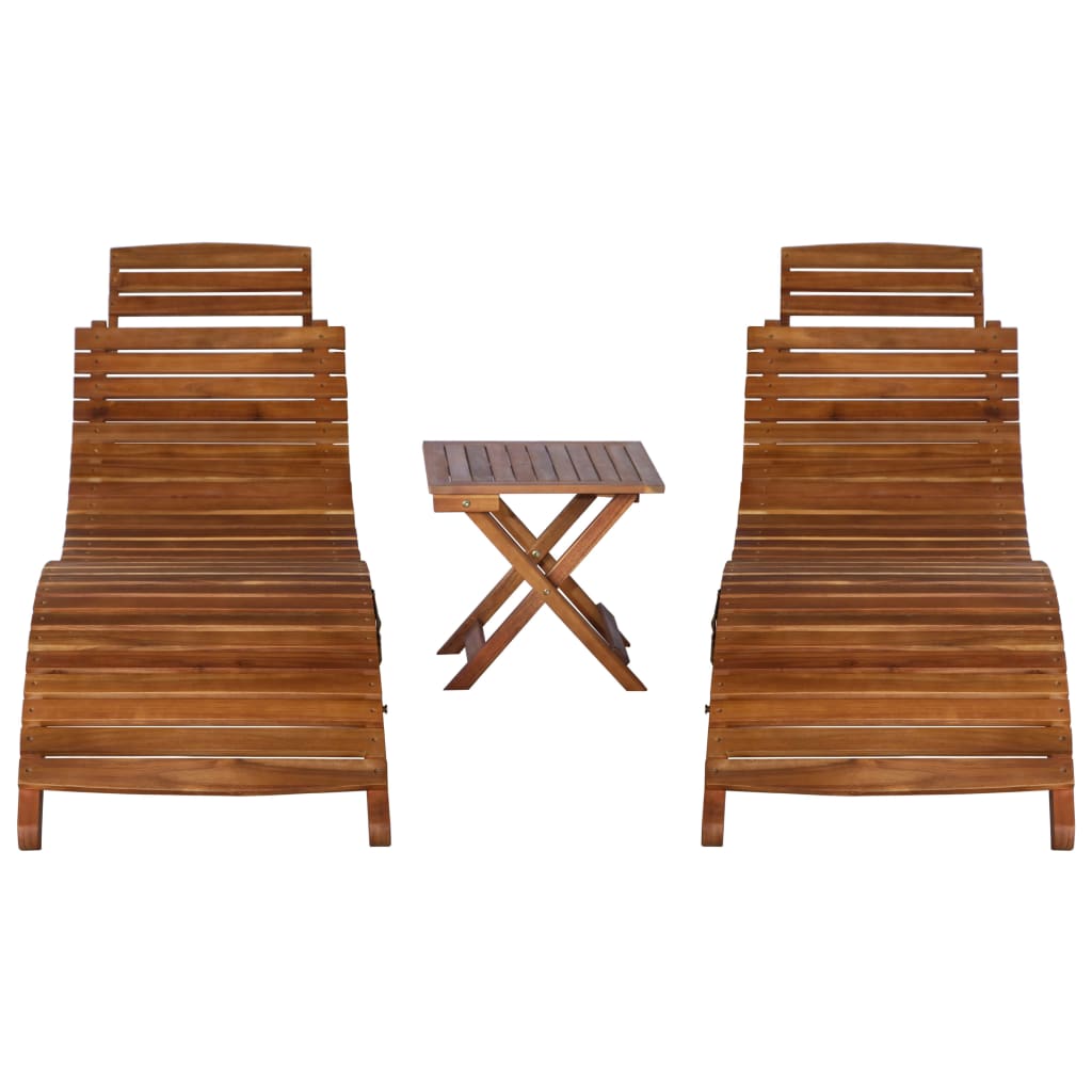 Set De Tumbonas Con Mesita 3 Piezas Madera Maciza De Acacia_1