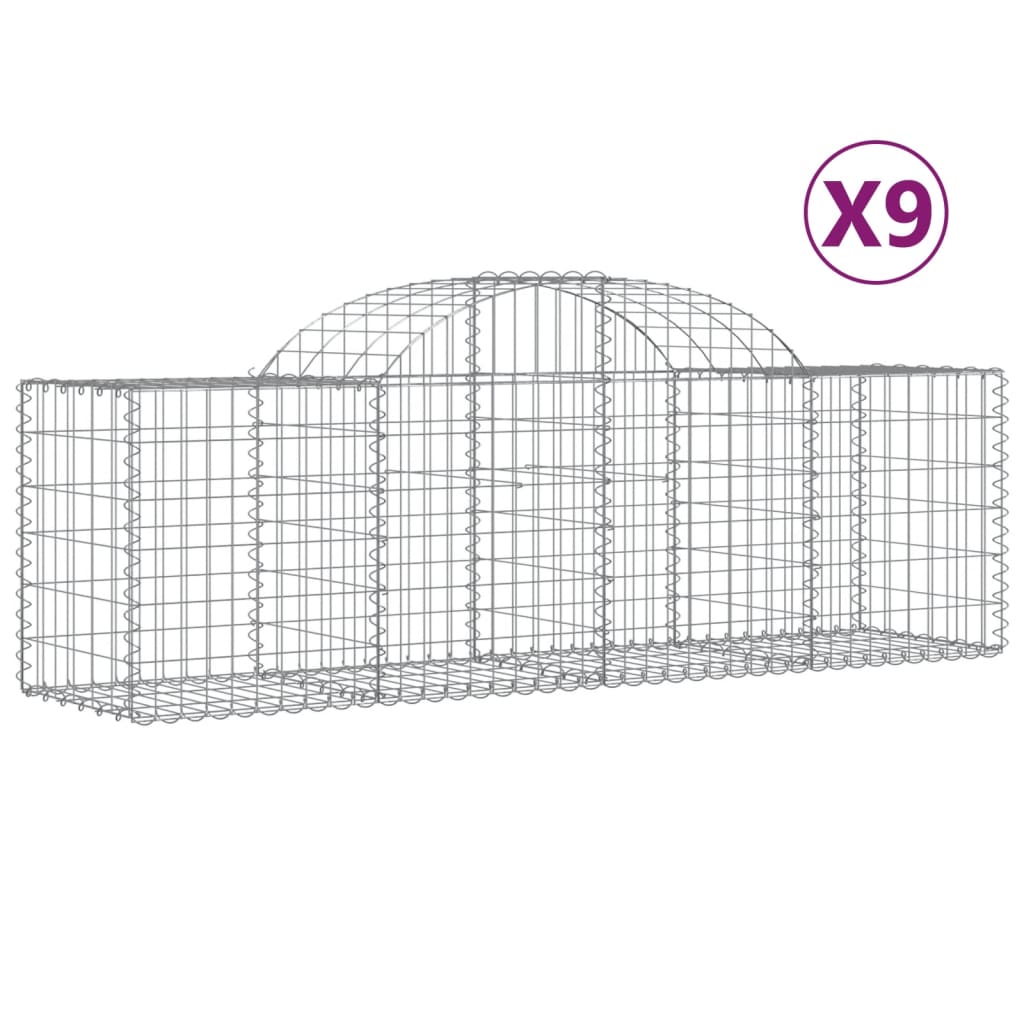 Cestas De Gaviones 9 Uds Forma De Arco Hierro 200x50x60/80 Cm_0