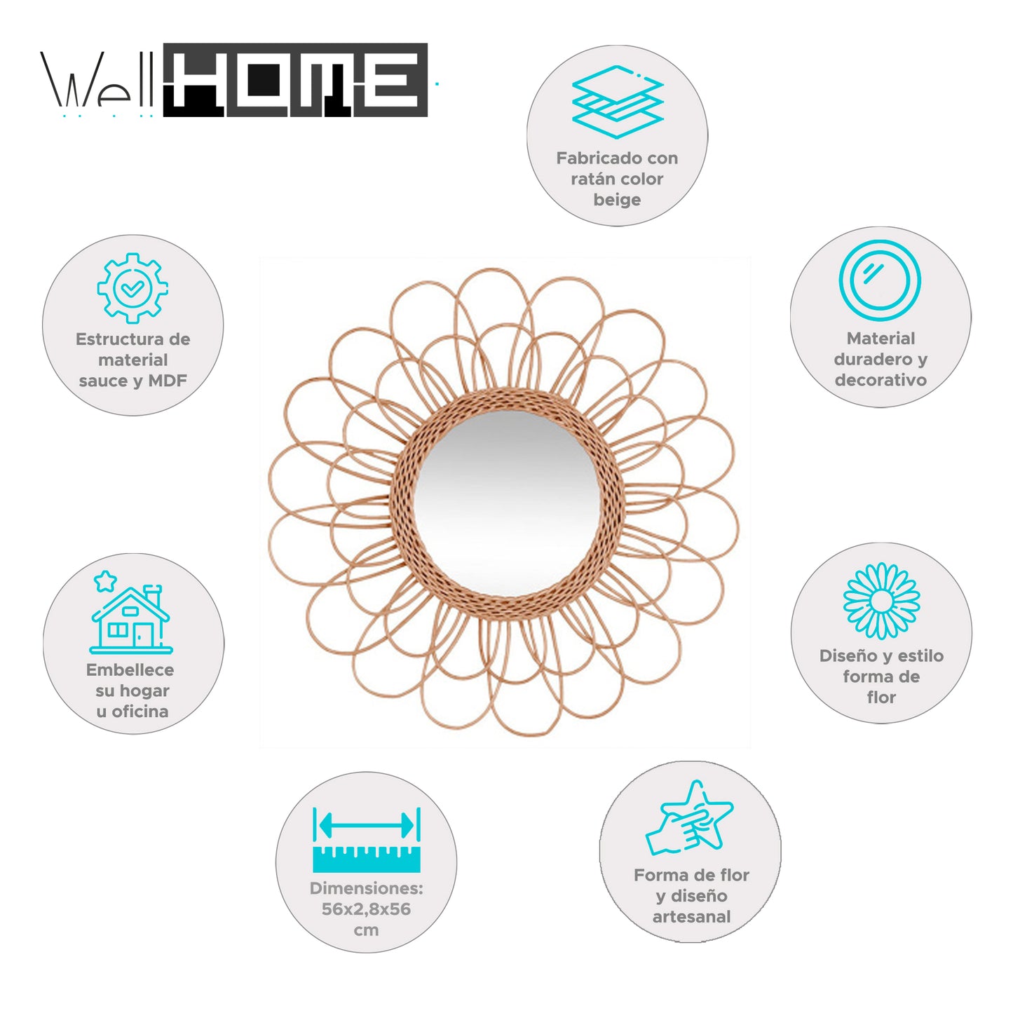Wellhome Espejo Flor De Ratán D.56cm_1