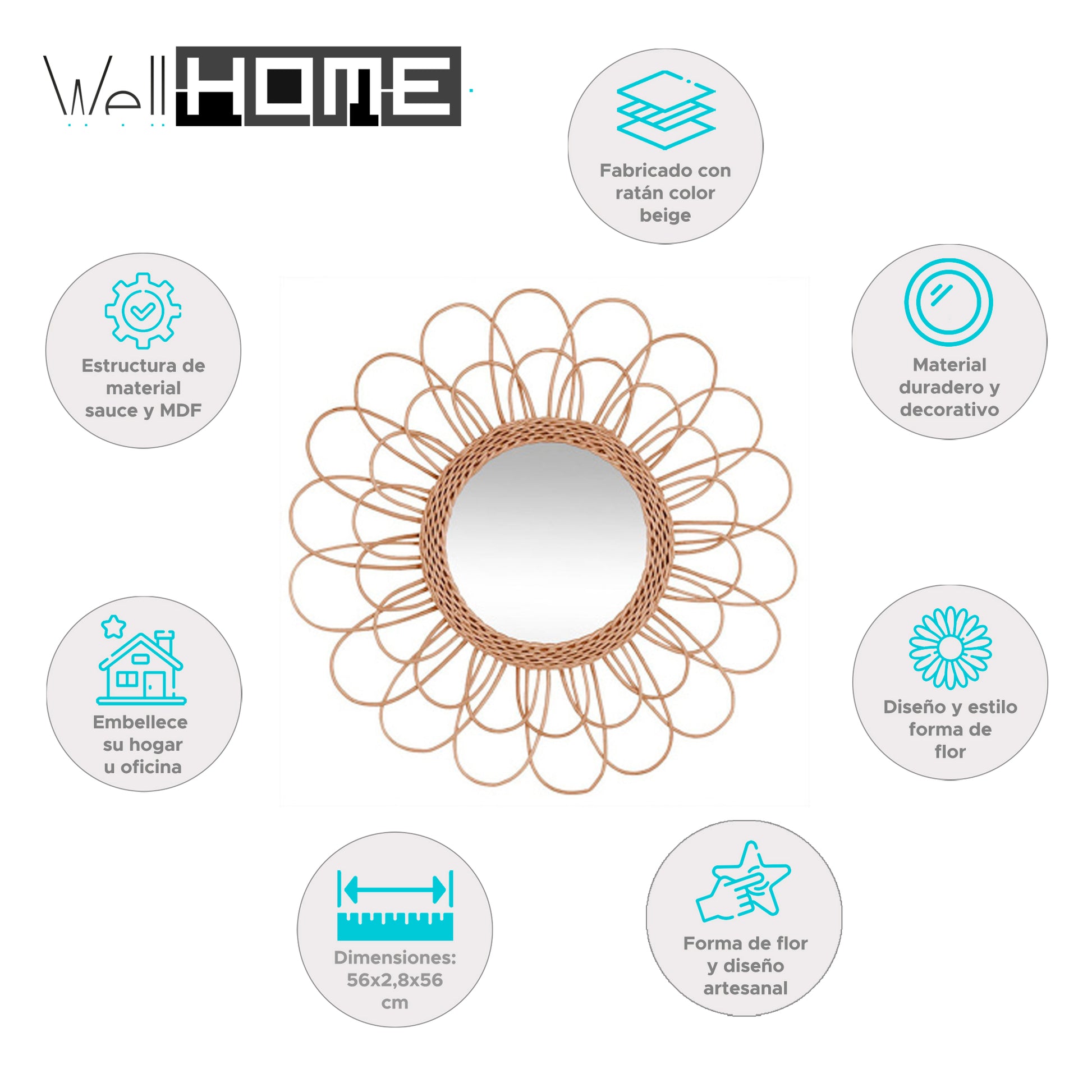 Wellhome Espejo Flor De Ratán D.56cm_1