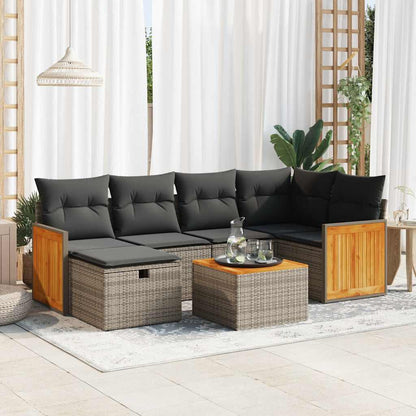 Set De Sofás De Jardín 7 Pzas Con Cojines Ratán Sintético Gris / Vetonek_2
