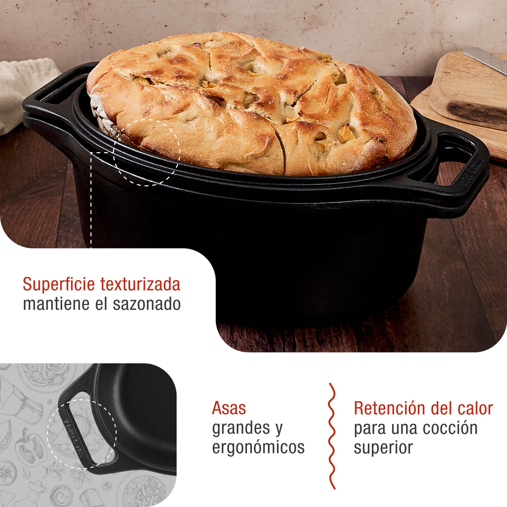 Victoria Horno Holandés Olla Inducción Hierro Fundido Esmaltado 31cm, Tapa - Sartén, 5,7l, Sin Ptfe, 38717, Negro_2