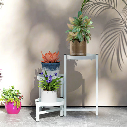 Outsunny Estantería Para Plantas Plegable De 3 Niveles 40x40x42 Cm Blanco_3
