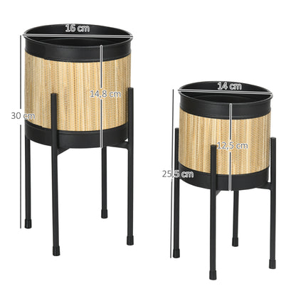 Outsunny Juego De 2 Soportes Para Plantas De Metal Cubierta De Totora Para Salón_2
