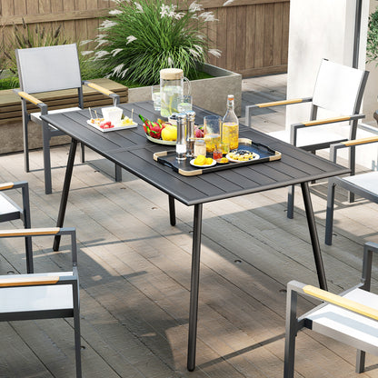 Outsunny Mesa Jardín Exterior Rectangular De Acero 150x80x74 Cm Gris Oscuro_3