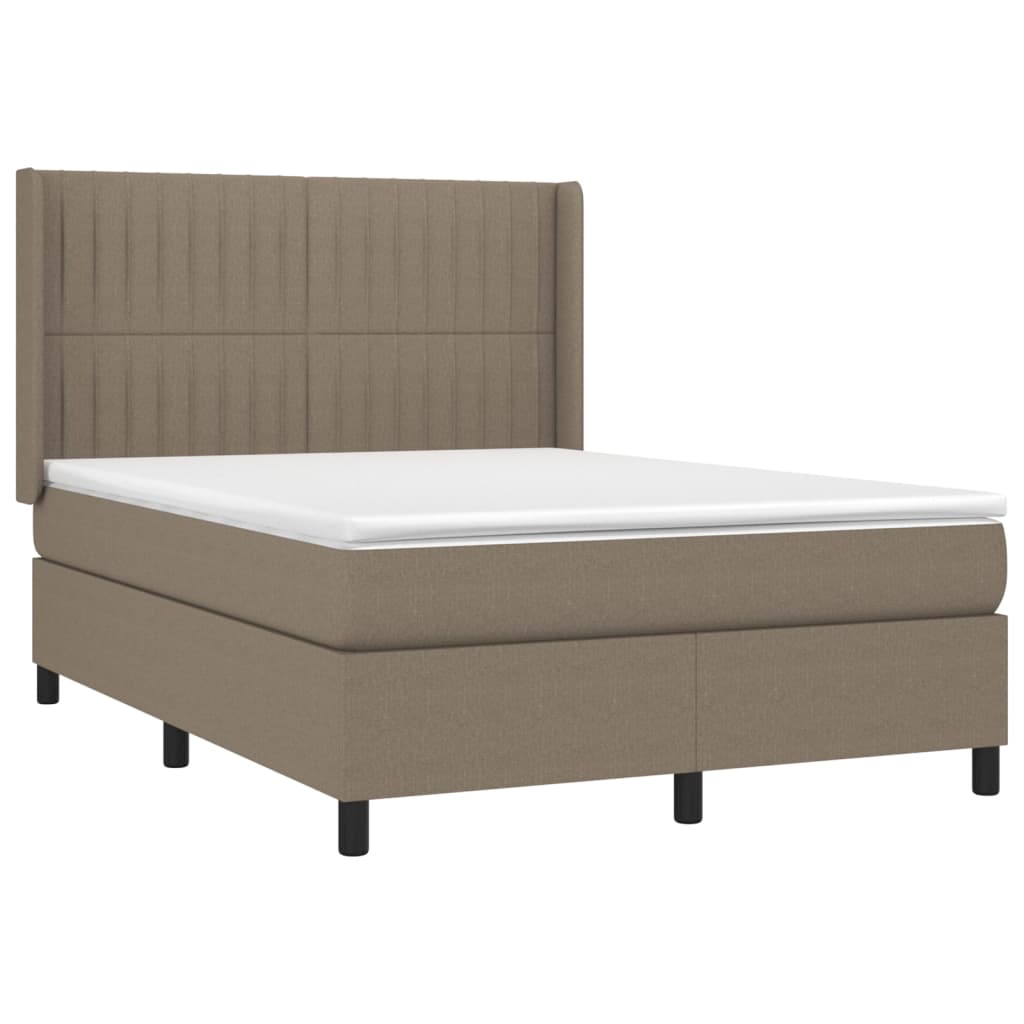 Cama Box Spring Colchón Y Luces Led Tela Gris Taupe 140x200 Cm / Vetonek_5