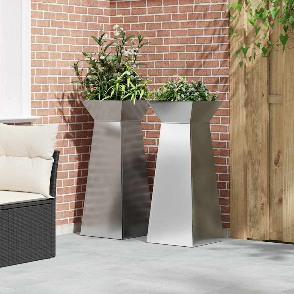 Maceta Pilar 2 Uds. Plateado 40 X 40 X 100 Cm Acero Galvanizado_3