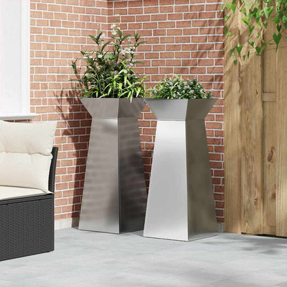 Maceta Pilar 2 Uds. Plateado 40 X 40 X 100 Cm Acero Galvanizado_3