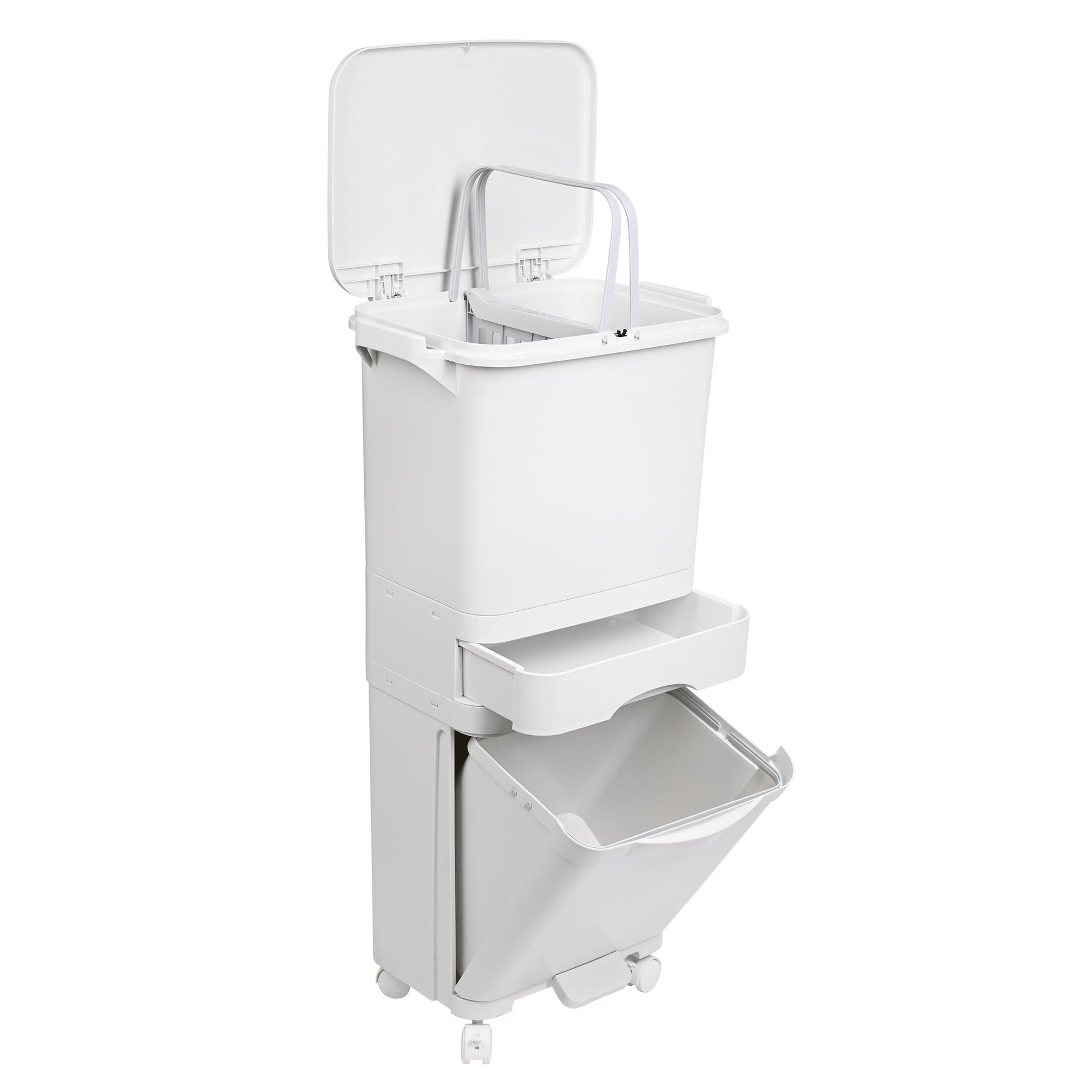 Papelera De Reciclaje Selectiva Con Pedal, Ruedas Y Asa 42l (24l + 4l + 14l) - Well Home_0