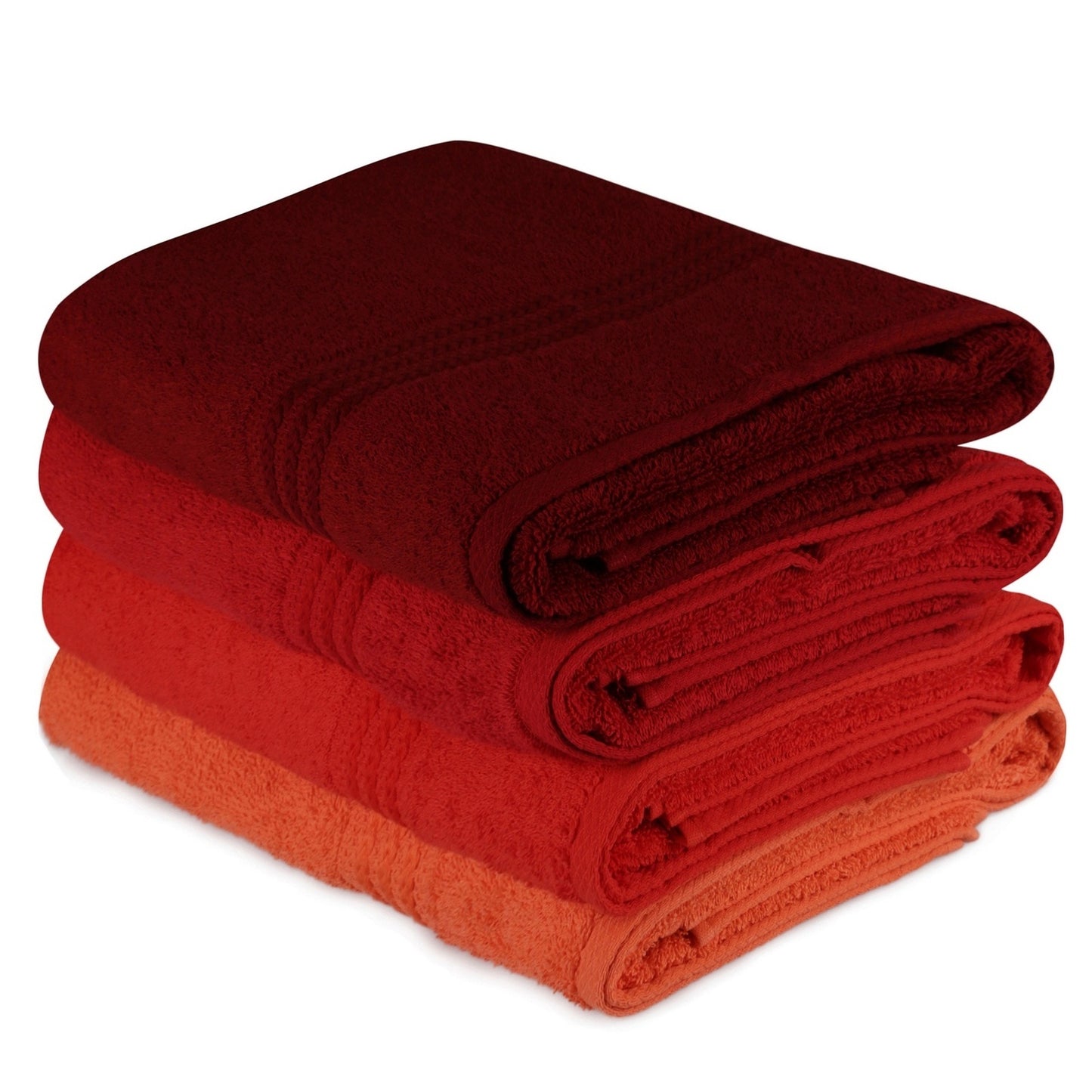 Juego De Toallas De Baño (4 Piezas) Naranja Pálida, Naranja, Rojo Y Fucsia_0