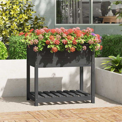 Jardinera Con Estante Madera Maciza De Pino Gris 82,5x54x81 Cm_1