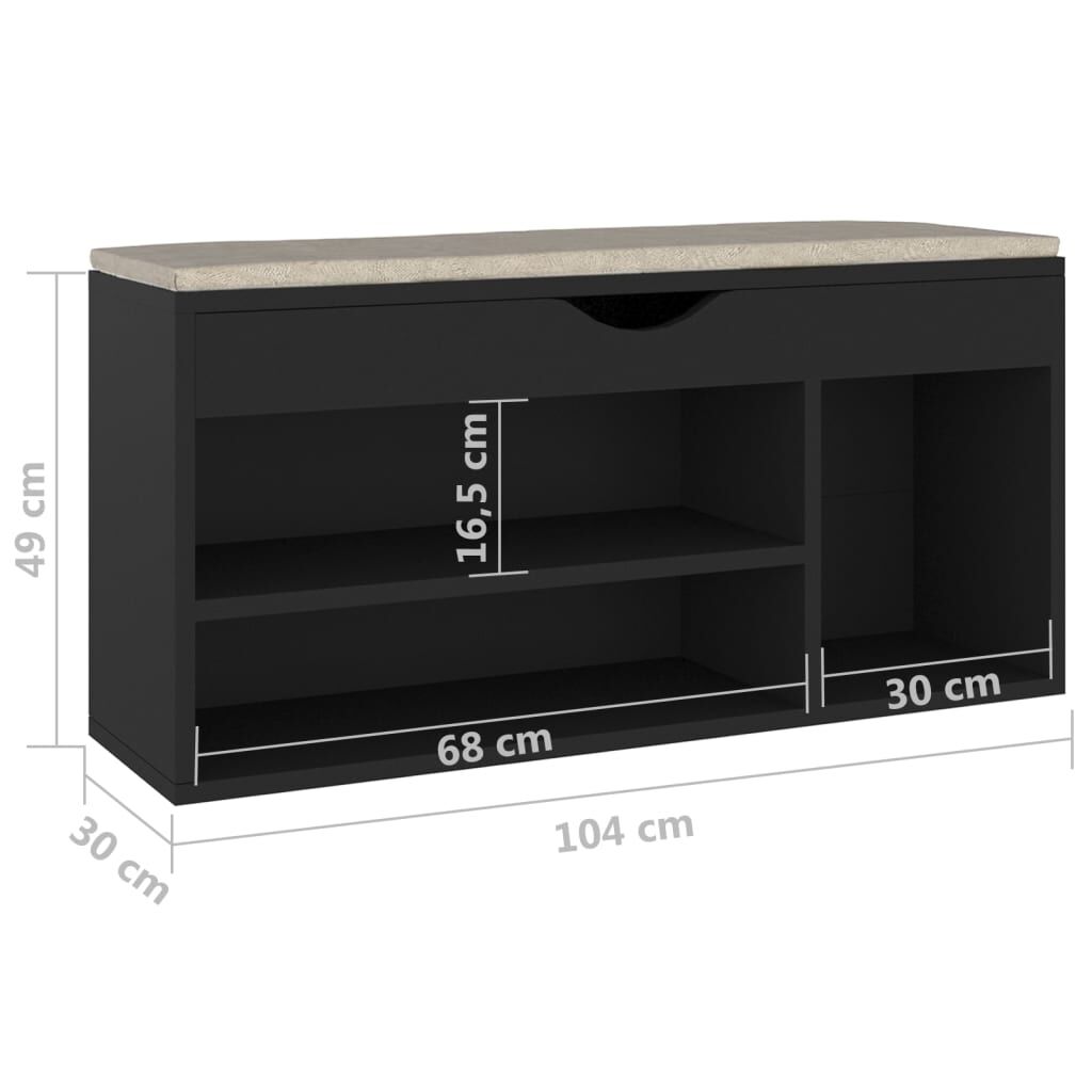 Vidaxl Banco Zapatero Con Cojín Madera Ingeniería Negro 104x30x49 Cm_2