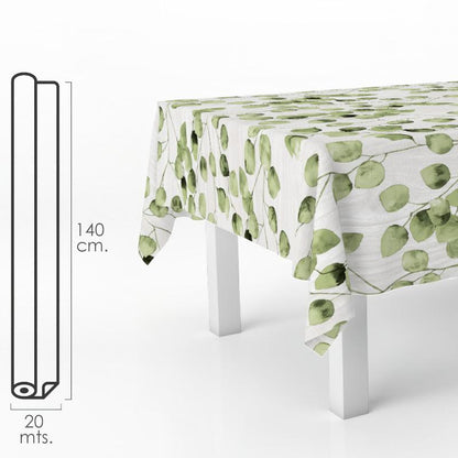 Mantel Hule Rectangular Hojas Verdes. Impermeable Antimanchas Pvc 140 Cm. X 20 Metros. Rollo Recortable. Interior Y Exterior_0