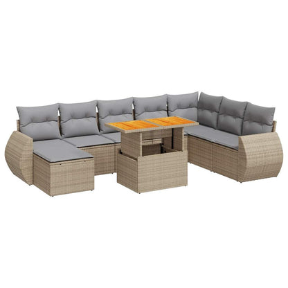 Set De Sofás De Jardín Con Cojines 9 Pzas Ratán Sintético Beige / Vetonek_4