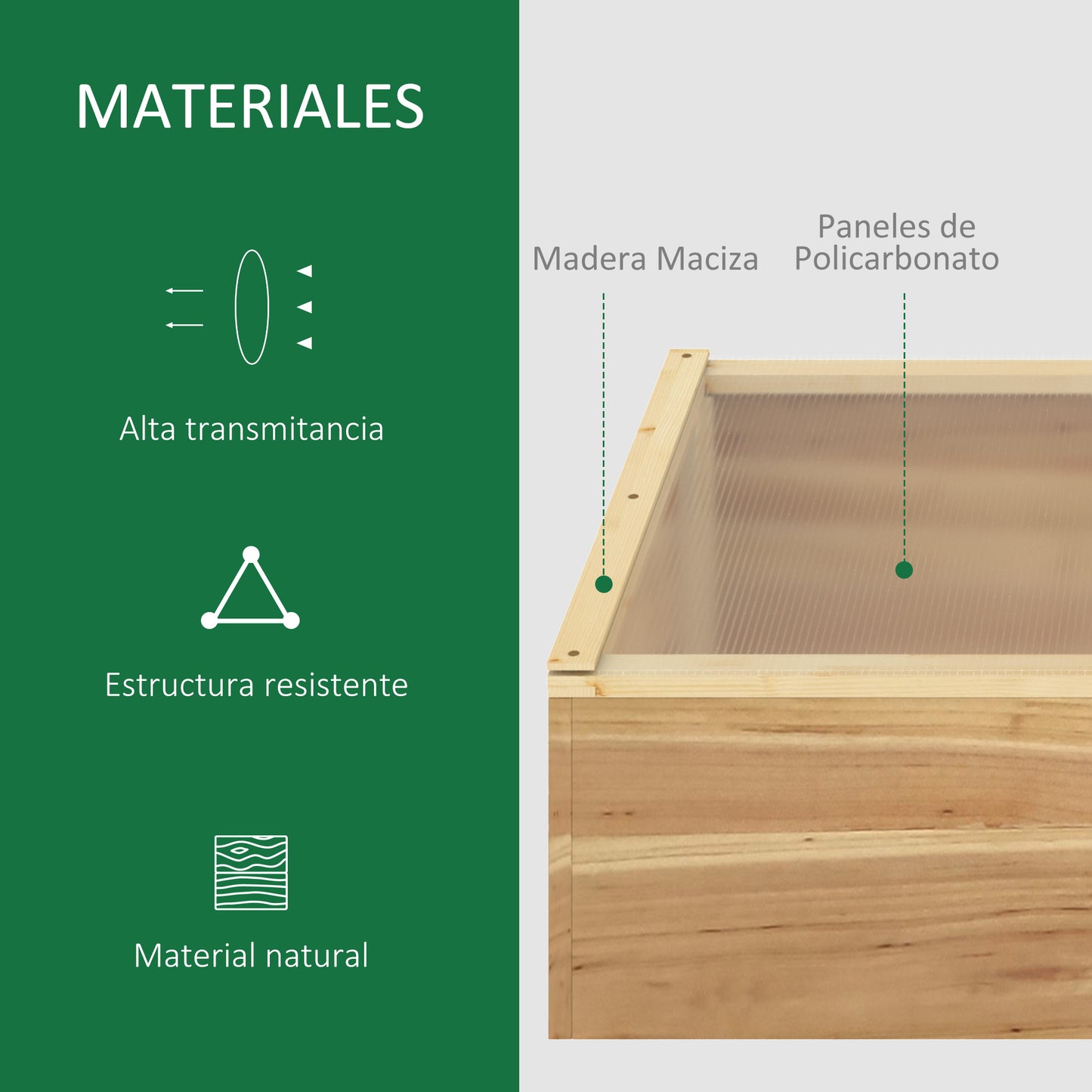 Outsunny Invernadero Madera Con Doble Tapa De Policarbonato Abatible 100x50x36cm_5