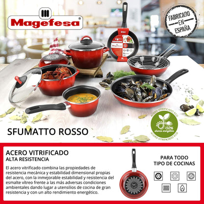 Cacerola 'sr' Ø24cm Con Tapa Vidrio Rojo Magefesa_2