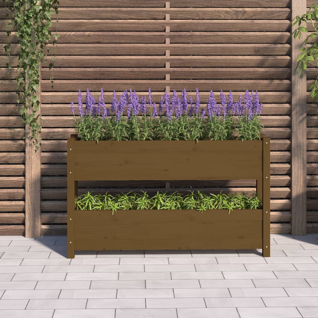 Jardinera De Madera Maciza De Pino Marrón Miel 112x25x66 Cm_2