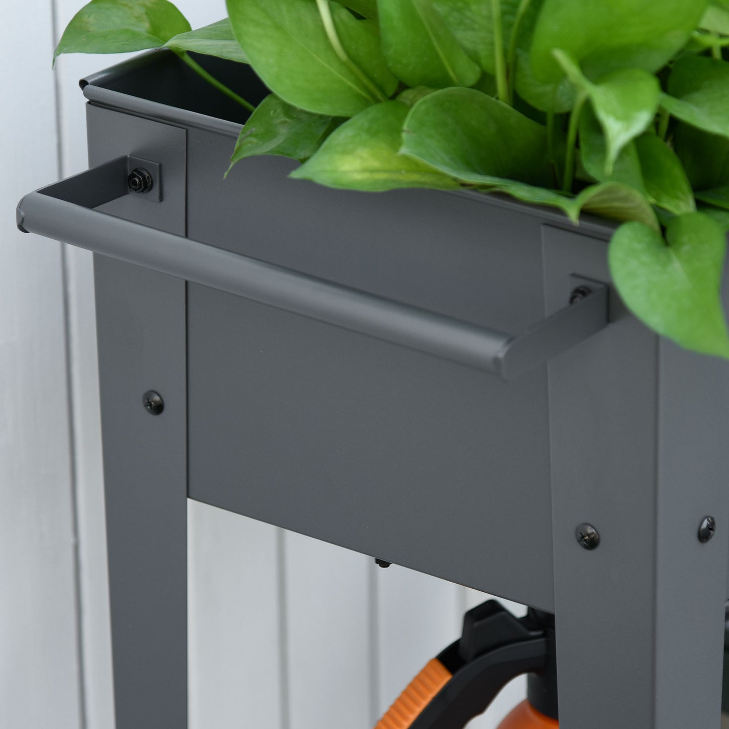 Outsunny Jardinera Elevada De Metal Con Ruedas Para Cultivo Plantas Flores Gris_3