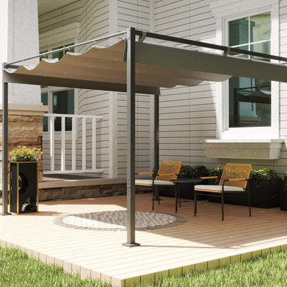 Outsunny Pérgola Con Techo Retráctil Pérgola De 3x3 M Con Cierre Magnético Gris_3
