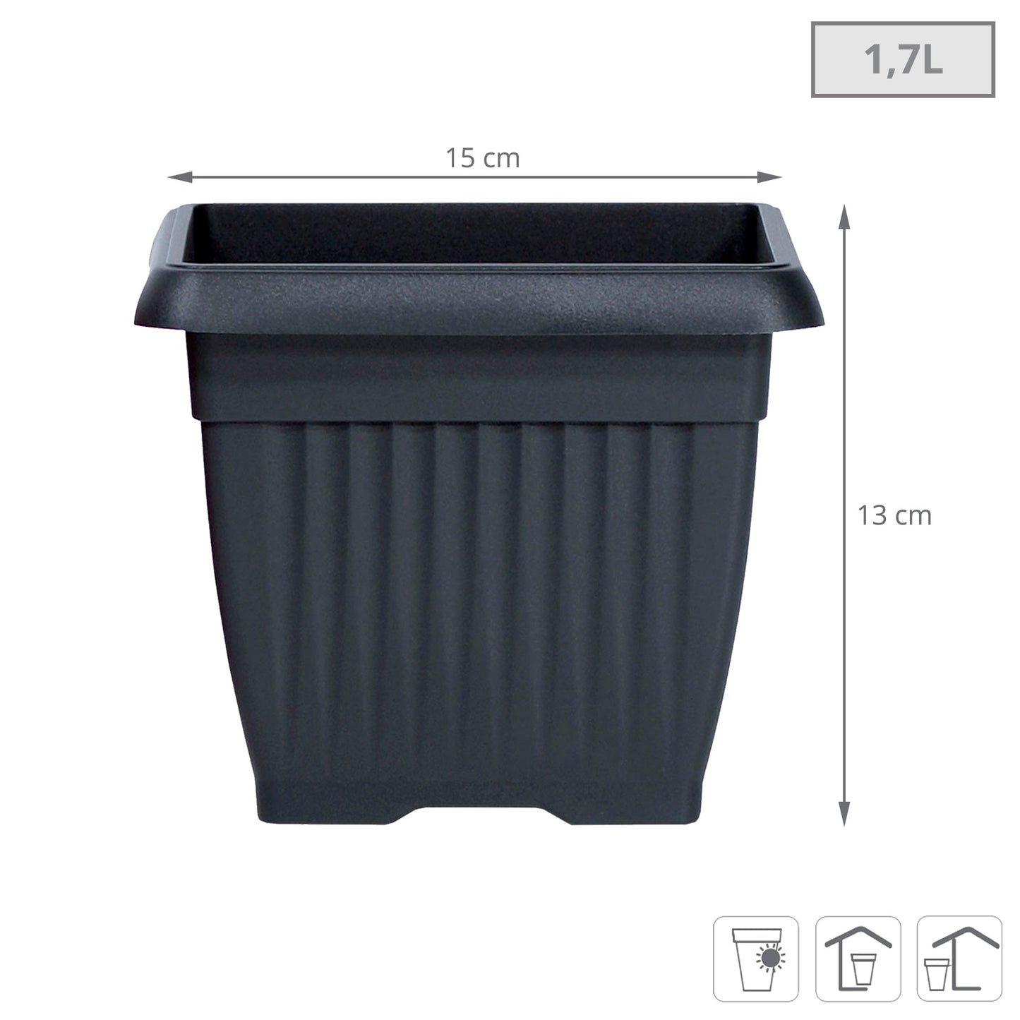 Maceta Terra 1,7l., Dimensiones (mm) 150x150x130, Color Antracita