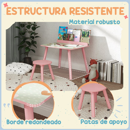 Mesa E Cadeira Para Crianças Aiyaplay Mdf E Madeira De Pinho Rosa 60x48x53,5 Cm_5