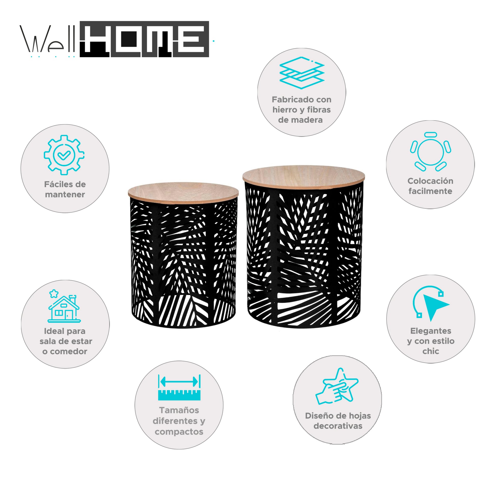 Wellhome Conjunto 2 Mesas Centro Color Negro_1