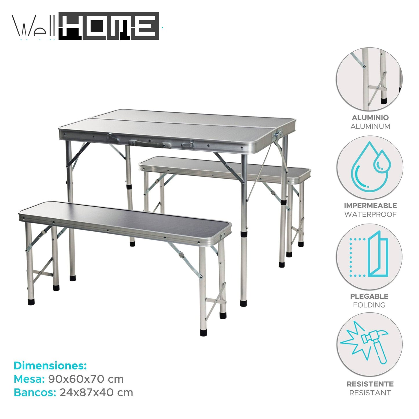 Well Home Juego De Pic-nic Para Camping Con Mesa Y 2 Bancos_1