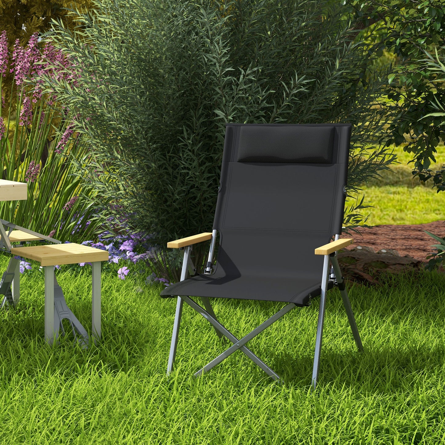 Outsunny Silla De Camping Plegable De Aluminio Respaldo Ajustable 74x59,5x98 Cm_1