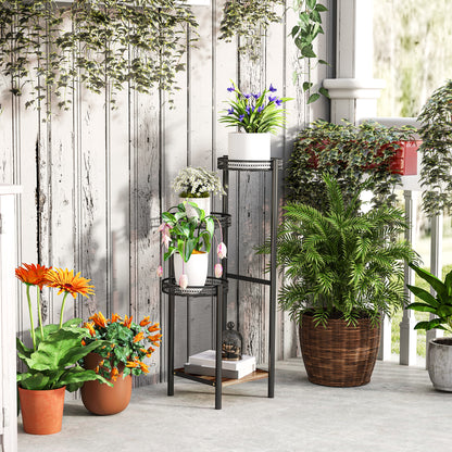 Outsunny Soporte Para Plantas De 4 Niveles Interior Y Exterior 25x25x80 Cm Negro_3