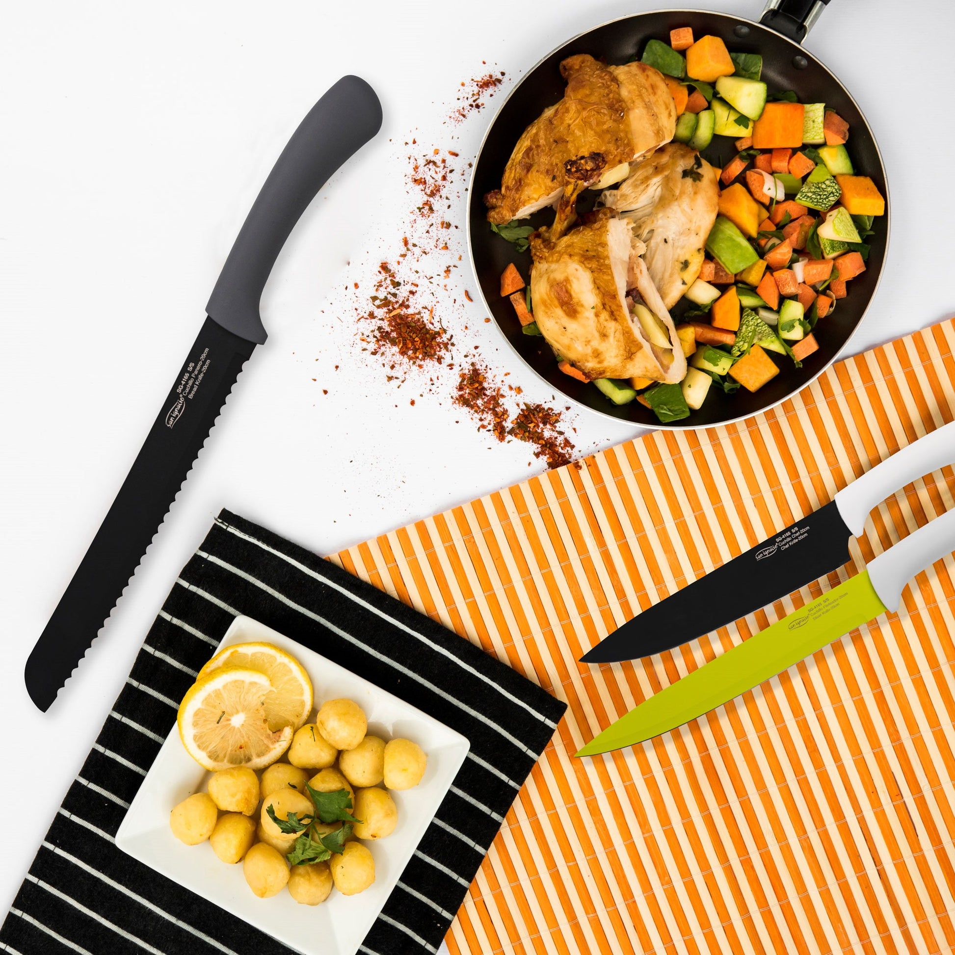 Set 5pcs Cuchillos, Acero Inoxidable, Green