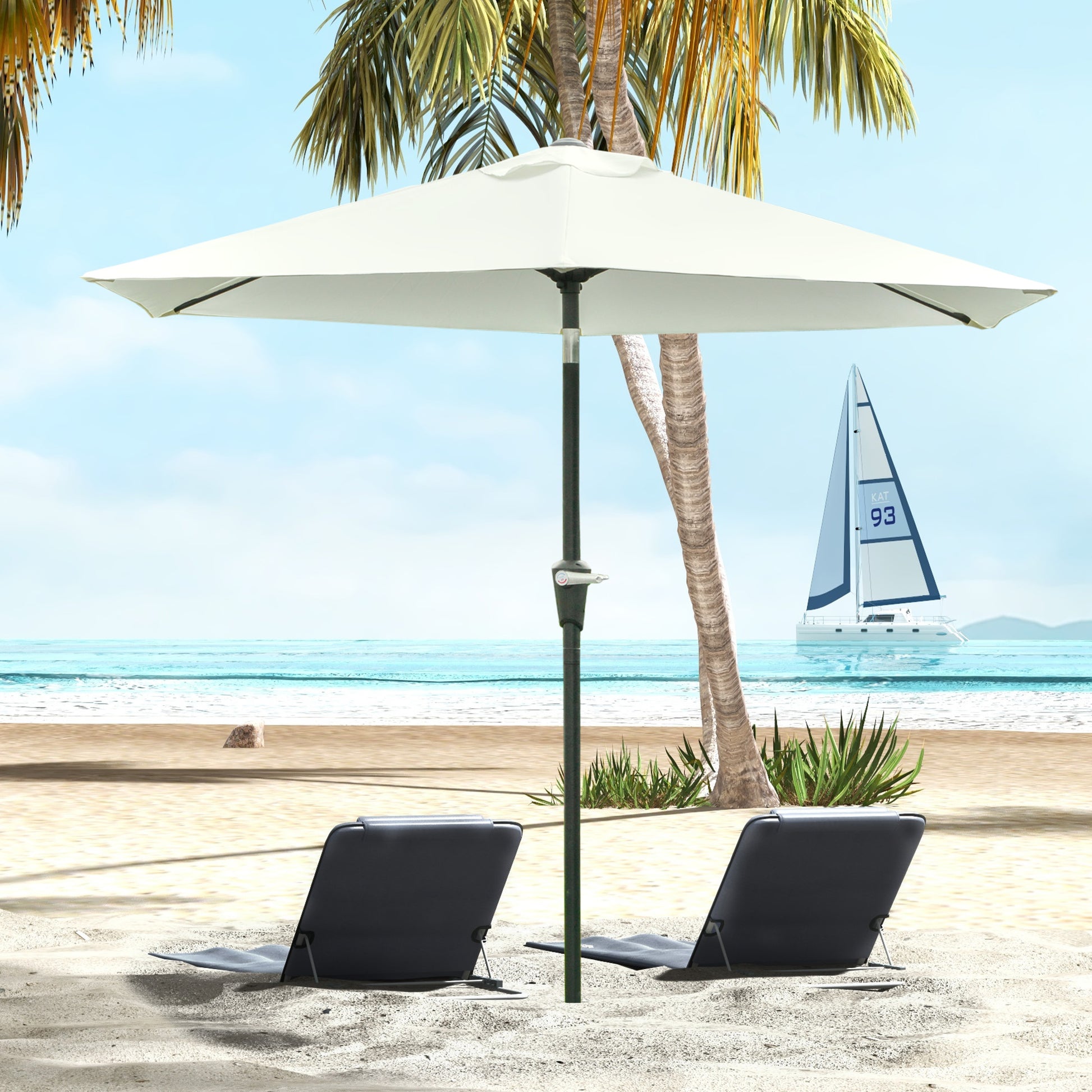 Outsunny Sombrilla De Jardín Ø230x216 Cm Con Ángulo Ajustable Crema_1