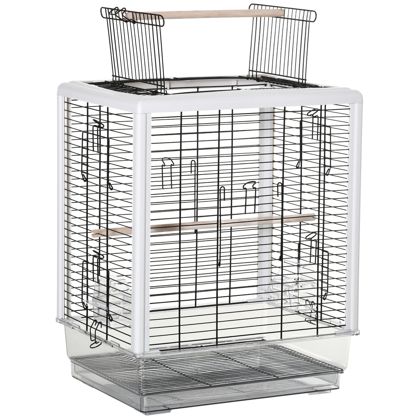 Pawhut Jaula Pájaros Con Techo Abrible 2 Comederos Bandeja Acrílica 47x35x57,5cm_0