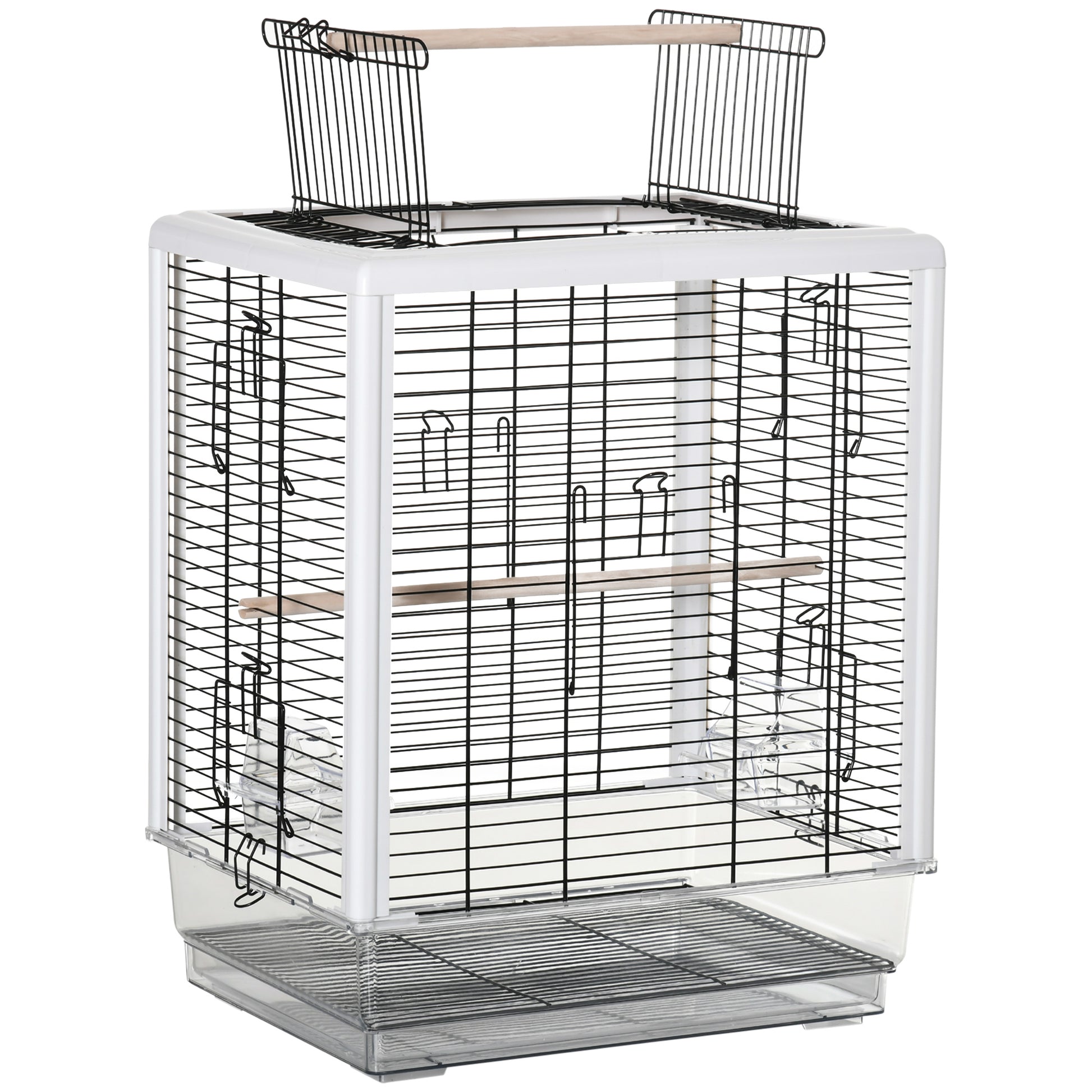 Pawhut Jaula Pájaros Con Techo Abrible 2 Comederos Bandeja Acrílica 47x35x57,5cm_0