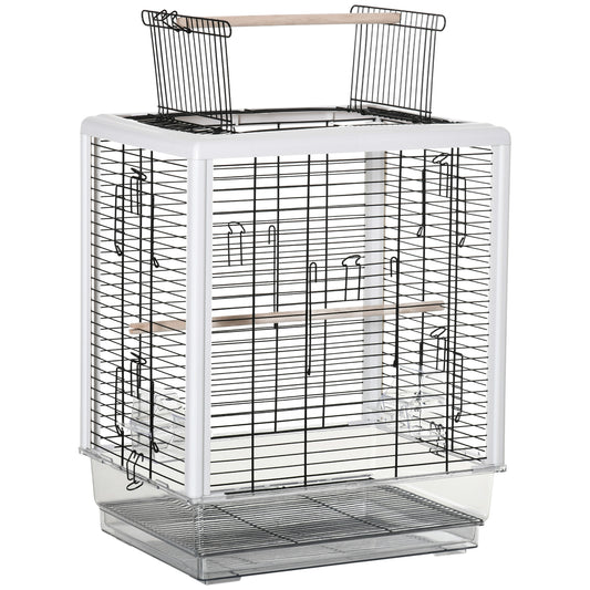 Pawhut Jaula Pájaros Con Techo Abrible 2 Comederos Bandeja Acrílica 47x35x57,5cm_0
