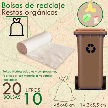 10 Rollos De 20 Bolsas De Basura Biodegradable Y Compostable 10 L_1