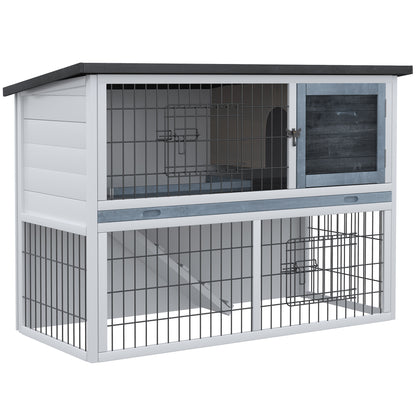Pawhut Conejera De Madera Exterior Para Conejos Con Rampa 2 Puertas Y Bandeja_0