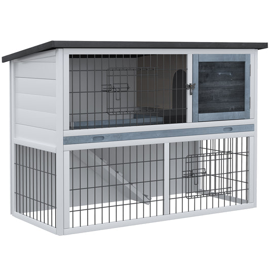 Pawhut Conejera De Madera Exterior Para Conejos Con Rampa 2 Puertas Y Bandeja_0