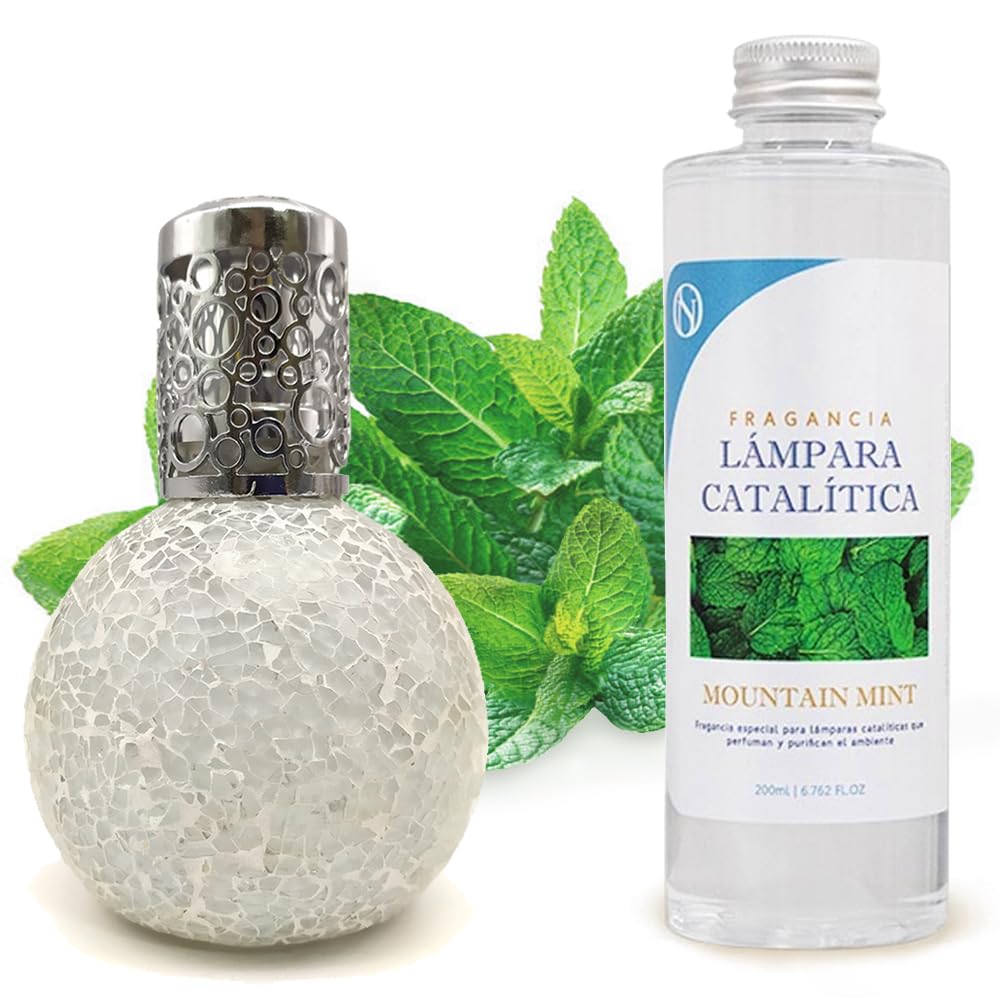 Lámpara Catalítica Mosaico Blanco + Fragancia Mountain Mint 200ml - Elimina Malos Olores, Impurezas Y Perfuma_0