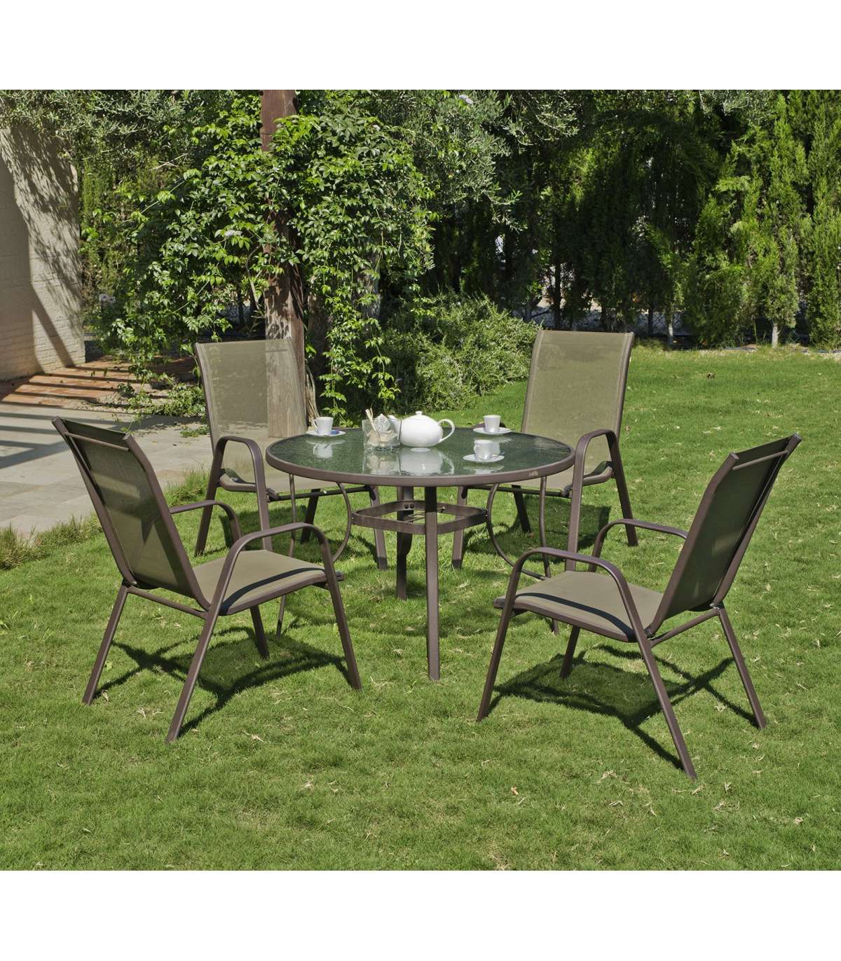 Pack De 2 Sillones Acero/textilen Macao-3 Apilables Bronce. 94 Cm(alto) 54 Cm(ancho)84 Cm(_3