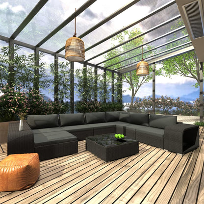 Vidaxl Set Muebles De Jardín 10 Piezas Y Cojines Ratán Sintético Negro_1