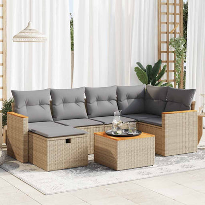 Set Sofás De Jardín 7 Piezas Y Cojines Ratán Sintético Beige / Vetonek_1