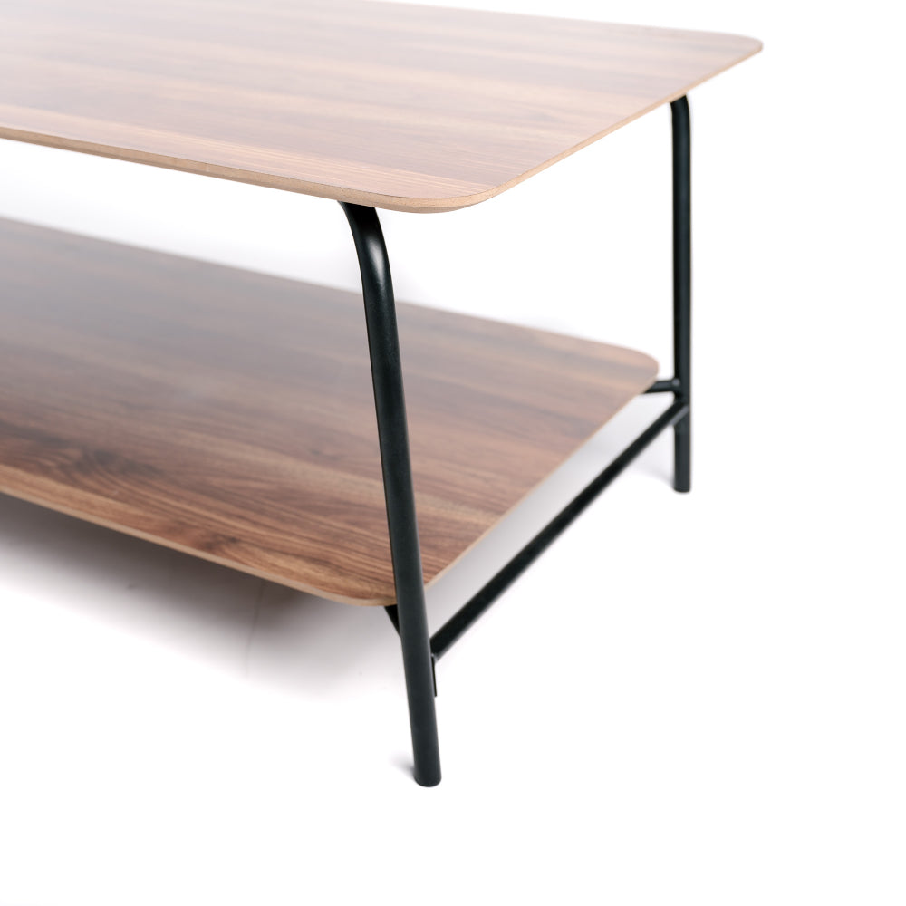 Mesa De Centro Rectangular De Madera Y Metal 2 Niveles Vintage Industrial Marrón 110x60x43.5cm- Muebles De Salón_2