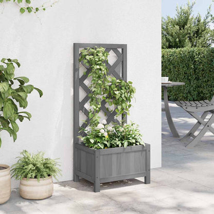 Jardinera Con Enrejado Gris 40x30x90 Cm Madera Maciza De Abeto_2