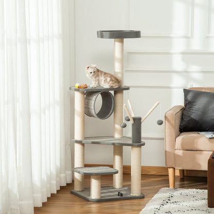 Pawhut Árbol Para Gatos 49x49x130cm Con Plataformas Postes Rascadores De Sisal_1
